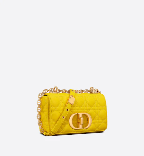 SMALL DIOR CARO BAG Yellow Supple Cannage Calfskin