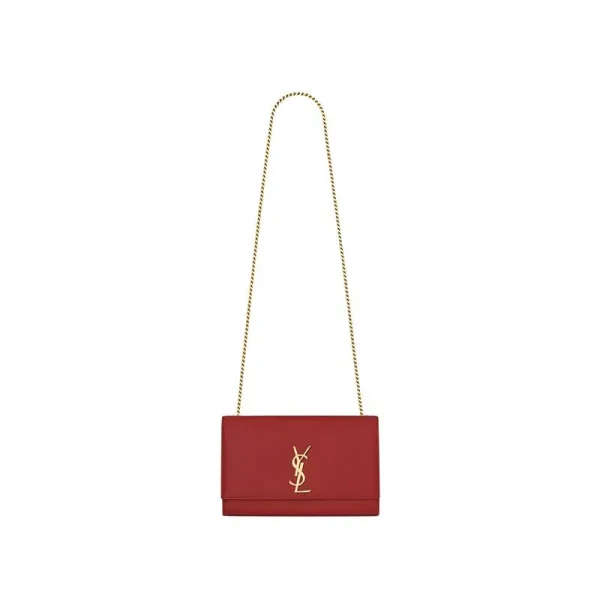 Saint Laurent Medium Kate Chain Bag In Red Textured Leather