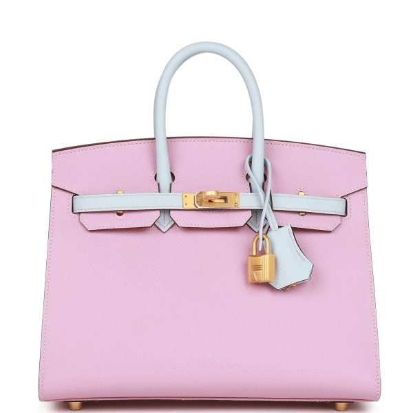 Hermès Special Order (HSS) Birkin Sellier 25 Mauve Sylvestre and Bleu Brume Epsom Brushed Gold Hardware (HANDMADE)