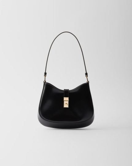 Prada Cleo Brushed Leather Shoulder Bag With Clasp Closure