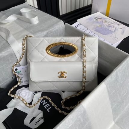 Chanel 24B AS5038 Lambskin Clutch White