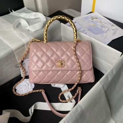 Chanel A92990 Small Flap Bag With Top Handle Shiny Calfskin Pink
